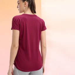 hrx by hrithik roshan Women Solid Round Neck Polyester Maroon T-Shirt image 4