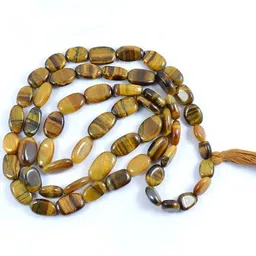 reiki crystal products Natural Tiger Eye Oval Bead Jaap Mala/Necklace 66 cm for unisex Tiger's Eye Stone Chain image 5