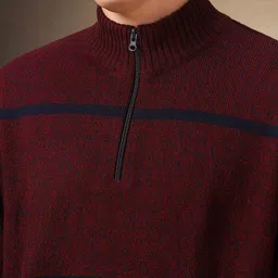 dennis lingo Men Solid Round Neck Maroon Sweater image 4
