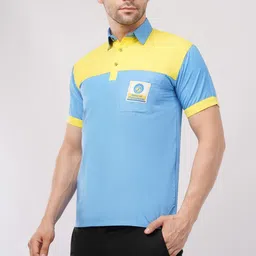 valenor Men Solid Polo Neck Linen Blend Light Blue T-Shirt image 3