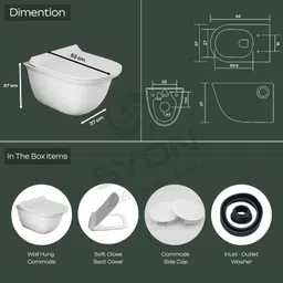 syon ZITA Premium Ceramic Wall Hung Commode/ Toilet Seat with Accessories ZITA Western Commode-picture-20