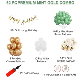gaurik Birthday Decoration Kit 62 Pcs - Green Gold Balloons with Birthday Paper Banner image 2