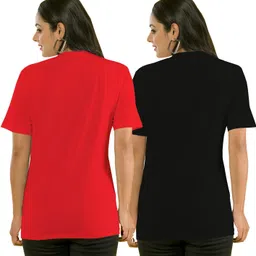 shaun Pack of 2 Women Self Design Round Neck Polyester Multicolor T-Shirt-picture-32