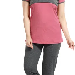 lovenote Women Night Suit Set Pink Colorblock-picture-26