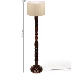 tu casa Century Beige Fabric Shade Club Floor Lamp With Wood Base image 4
