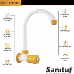 sanituf Sink Cock GXN-2025 (Pack of 1) || ISI Certified Galaxy Kitchen Sink Cock Faucets || Plastic Sink Tap Aerator Foam Flow Faucet image 4