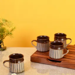 AAKRITI ART CREATIONS Brown 6 Pieces Printed Ceramic Glossy Mugs 200ml image 4