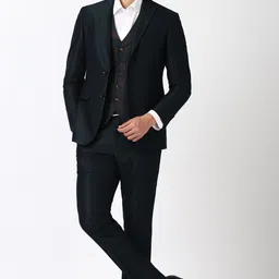 peter england Men Men Navy Print Slim Fit Formal Three Piece Suit Printed Suit image 2