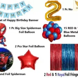 kr 2ND HAPPY BIRTHDAY DECORATION WITH SPIDERMAN THEME RED BLUE BALLOON & CURTAIN image 2