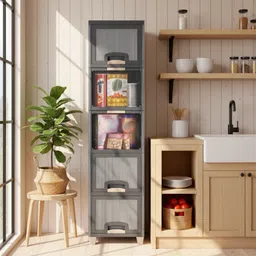 maxtid Containers Kitchen Rack Plastic Grey 5 Layer Cabinet Ideal for Kitchen Organization Plastic image 1