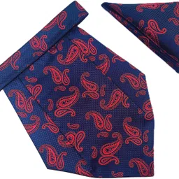 VOICI Men's Paisley Blue & Red Color Pocket Square & Cravat-image-4