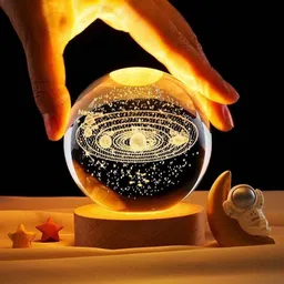 global reach 3D Solar System Crystal Ball with Wooden LED Base - Ideal Decoration for Home Night Lamp image 3