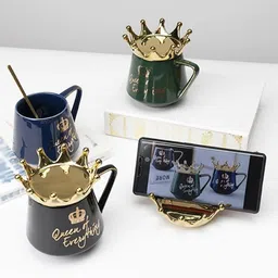 nyrwana delivering smiles in inida Queen of Everything with Crown Lid & Golden Crown Spoon Coffee Ceramic Coffee Mug image 4