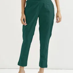 mast kalandar Women Regular Fit Dark Green Pure Cotton Trousers image 1