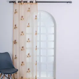 parda online Brown & Golden Polyster Floral 7ft Sheer Eyelet Window/Door (1 Pc) image 2