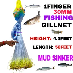mondal store 1 Finger 30mm Fishing Gill Net 4.5ft x 50ft with Mud Sinkers Fishing Net image 1