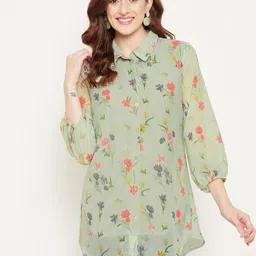 Casual Regular Sleeves Floral Print Women Green Top-image-15
