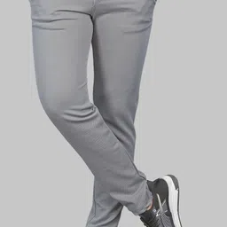 combraided Men Straight Fit Silver Lycra Blend Trousers image 4