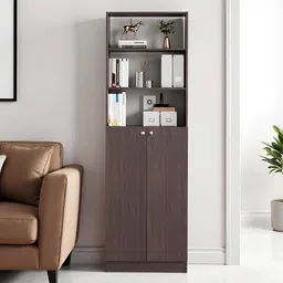 furneaser Aplent Tall Bookshelf Display Cabinet Rack with Door, Engineered Wood Semi-Open Book Shelf image 2