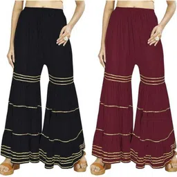pi world Pack of 2 Women Flared Black, Maroon Viscose Rayon Trousers-picture-34