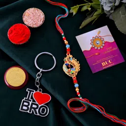 ps products Designer R03-KEYBRO-P Rakhi Combo Set Gift For Brother And Bhai,Bhabhi Gold Finish Rakhi Set-picture-10