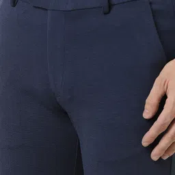 peter england Men Slim Fit Blue Polyester Trousers image 3