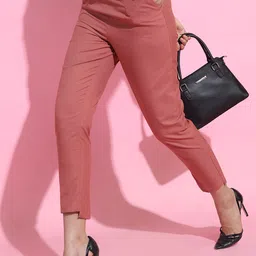 tokyo talkies Women Tapered Brown Cotton Blend Trousers image 3