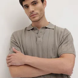 roadster Men Self Design Polo Neck Pure Cotton Brown T-Shirt image 1