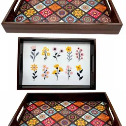 angira handicarft Wooden Tray set of 3 for serving Tea/coffee/snacks AHS-TRAY069_1310 Tray image 1