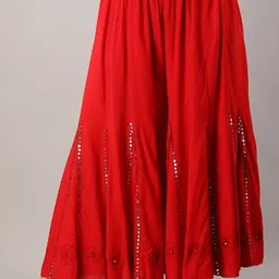 Women Flared Red Viscose Rayon Trousers-image-21