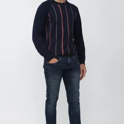 peter england Men Woven Round Neck Multicolor Sweater image 3
