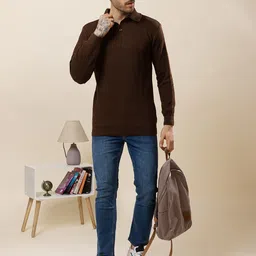 tysort Men Self Design Collared Neck Brown Sweater image 4