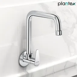 plantex Brass Sink Cock with Extended Swivel Spout with Wall Flange & Teflon Tape DOL-4300 Sink Tap Faucet image 1