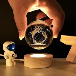 pingakssh Crystal Ball Night Ligh Night Lamp with Woodern Base Night Lamp (8 cm, moon) Table Lamp-picture-26