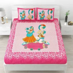 uniqchoice Pink Traditional 120 TC Cotton Queen Sized Bedsheet with 2 Pillow Cover-picture-10