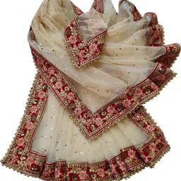 navti creations Net Embroidered Gold, Red Women Dupatta image 3