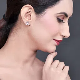 pissara by sukkhi 925 Sterling Silver Earrings |with Authenticity Certificate & 6 Months Warranty Cubic Zirconia Silver Stud Earring image 4