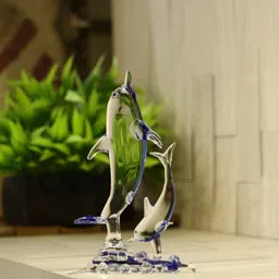 Afast Crystal Water Blue Dolphin Playing With Baby Decorative Showpiece - 14.5 cm-image-47