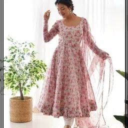 reva enterprise Printed Georgette Semi Stitched Anarkali Gown-picture-12