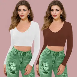 dream beauty fashion Pack of 2 Casual Regular Sleeves Solid Women Brown Top-picture-13