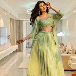 krimaa Checkered Stitched Lehenga with Jacket-picture-14