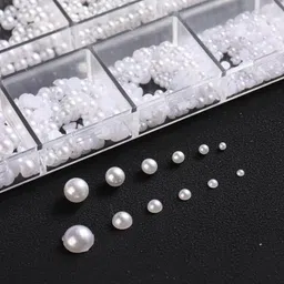 jiyancreation Multi-Size Nail Pearl Box White Pearl Nail Gems-picture-30