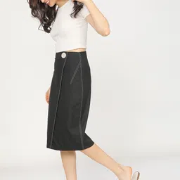 tokyo talkies Women Solid A-line Black Skirt image 5