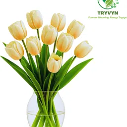TRYVYN Artificial Tulip Flower Bunch- White Mix Orange, White Tulips Artificial Flower image 2