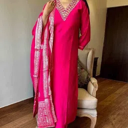 lensya Women Solid Rayon Slub Kurti with Dupatta &Bottomwear Solid Anarkali Kurta, Bottom & Dupatta Set-picture-19