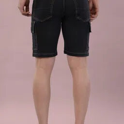 nivasu Solid Men Black Denim Shorts image 2