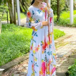 arnaa fashion Floral Print Georgette Stitched Flared/A-line Gown image 4