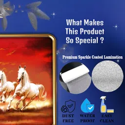 dharvika innovations Seven Horse Golden Slim Photo Frame with Sparkle Coated Lamination Digital Reprint 18 inch x 12 inch Painting image 4