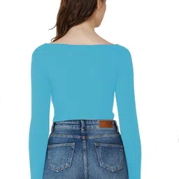 the blazze Party Regular Sleeves Self Design Women Light Blue Top image 2