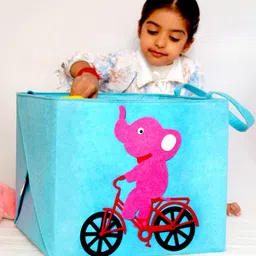 celastrina Polyester Cute Elephant Felt Storage Box | Kids Organizer Bin For Toys, Books, & clothes Storage Basket image 3